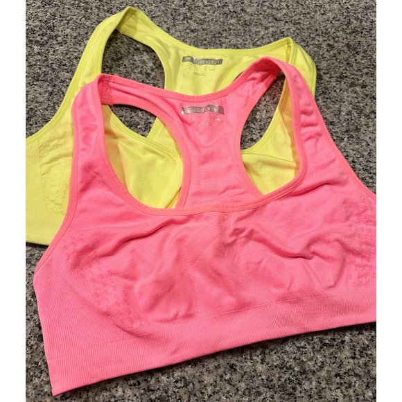 SET OF 2 - Forever 21 Racerback Sports Bras Neon Pink and Yellow Size Large - Picture 2 of 14